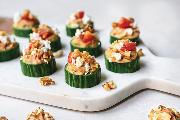 Greek Appetizers - Cucumber Bites with Walnuts